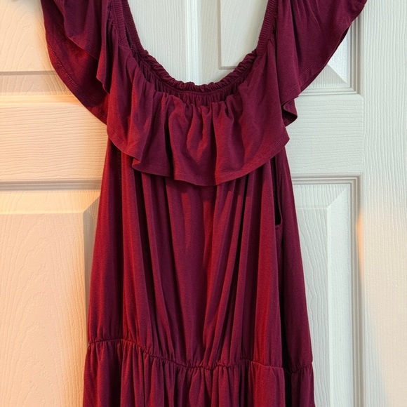 Red Ruffled Ruched Maxi Sundress - Picture 16 of 16